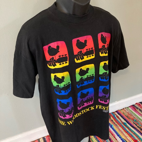 1994 Woodstock Music Festival Shirt Neon 90s Band GEM Tag Black XL Vintage